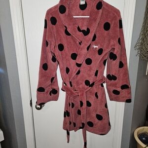 PINK Victoria's Secret Pink and Black Polka Dot Robe